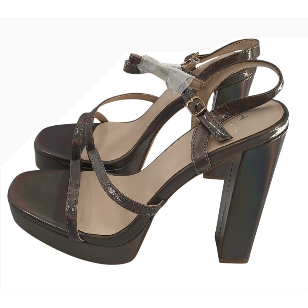 Halston Iridescent Metallic Platform Sandals High Block Heel Square Toe Size 11